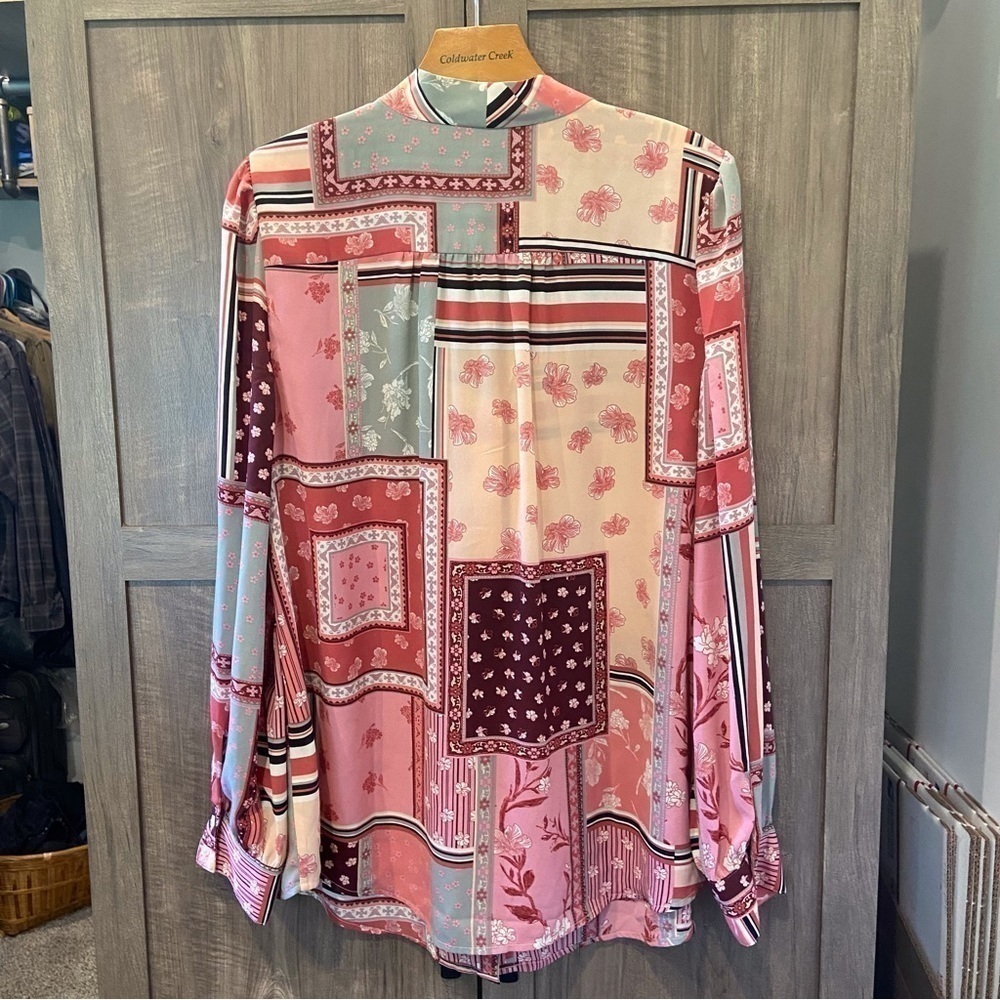 Talbots Xl Blouse Top Patchwork Mixed Prints Neck… - image 3
